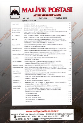 TEMMUZ 2019 MALİYE POSTASI İÇİNDEKİLER