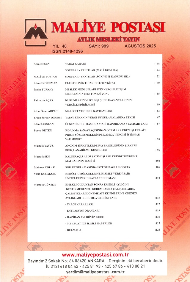 AĞUSTOS 2025 MALİYE POSTASI İÇİNDEKİLER
