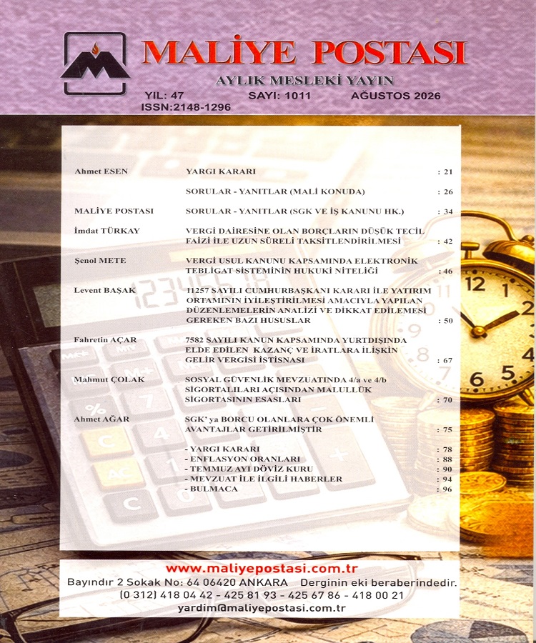 AĞUSTOS 2026 MALİYE POSTASI İÇİNDEKİLER
