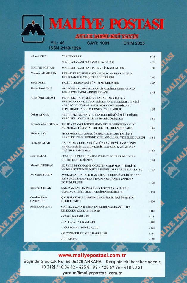 EKİM 2025 MALİYE POSTASI İÇİNDEKİLER