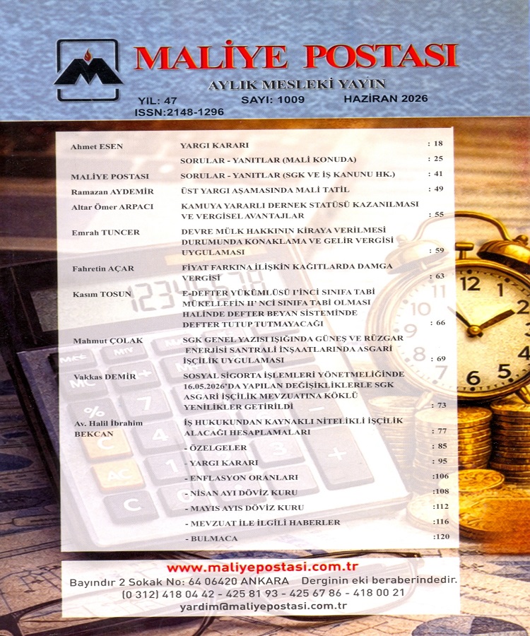 HAZİRAN 2026 MALİYE POSTASI İÇİNDEKİLER