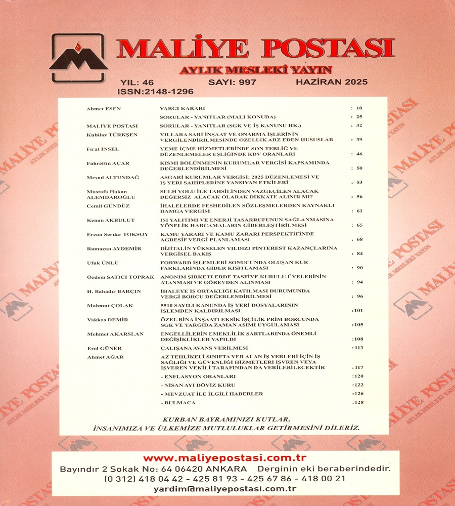 HAZİRAN 2025 MALİYE POSTASI İÇİNDEKİLER