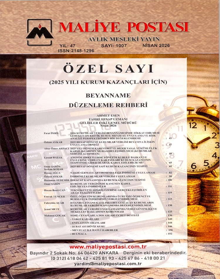 NİSAN 2026 MALİYE POSTASI İÇİNDEKİLER