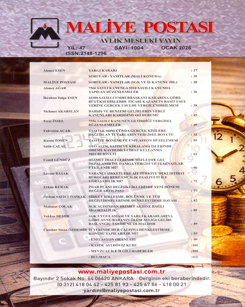 OCAK 2026 MALİYE POSTASI İÇİNDEKİLER